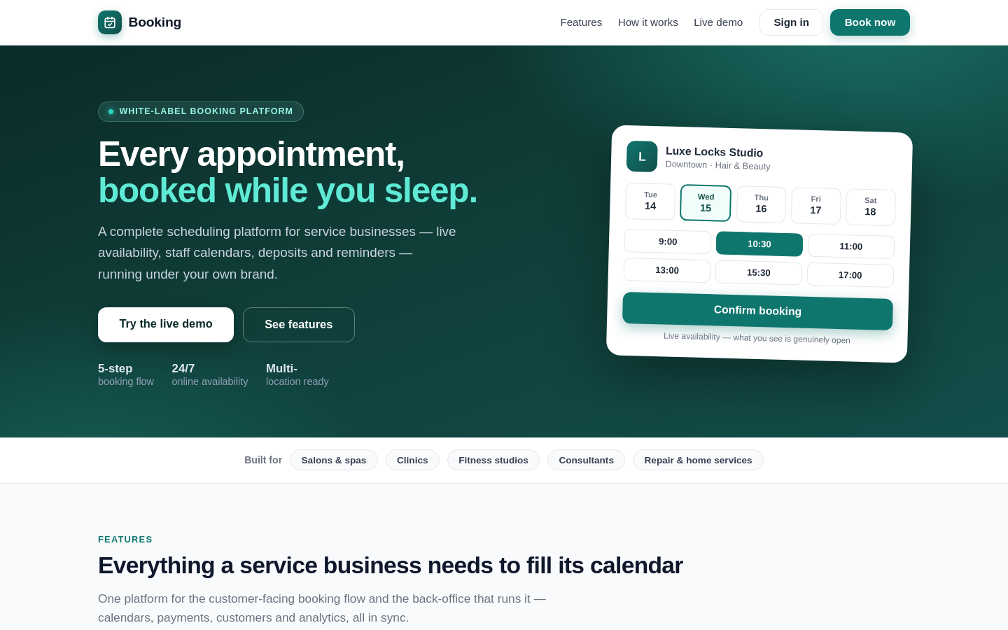 Booking & Scheduling Platform — live demo tenant (Luxe Locks Studio)